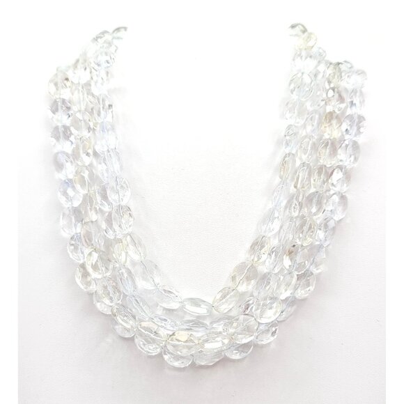 Sterling Silver Slide Tube Clasp Multi Strand Faceted Quartz Choker, 14 Inches - Picture 1 of 11